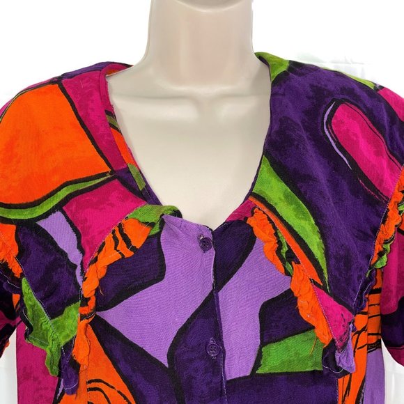 Women S Vtg 90's DD DESIGNS Colorful Baby Doll Top - Picture 3 of 8